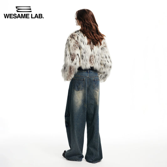 가을과 겨울 새로운 빈티지 패션 꽃 흰색 따뜻한 스탠딩 칼라 환경 보호 모피 짧은 코트 여성