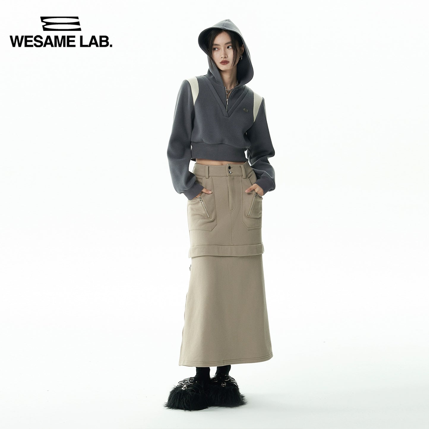 오리지널 디자인 감각 짧은 캐주얼 대비 통근 v 넥 가짜 가을과 겨울에 여성을위한 2 피스 후드 스웨터