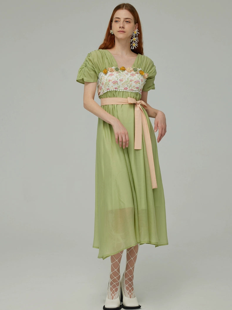 Vestido de corbata de lazo de encaje verde con elegantes materiales de  encaje y diseño de pajarita