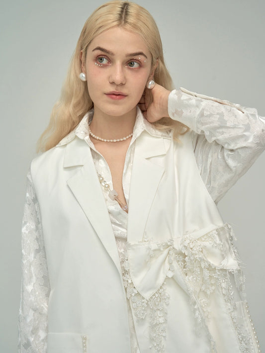 진주 흰색 활 조끼