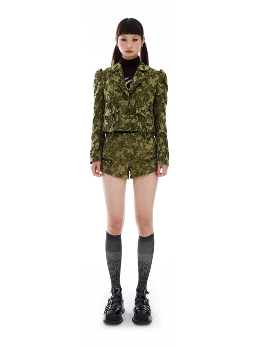 Retro Green Jacquard Shorts