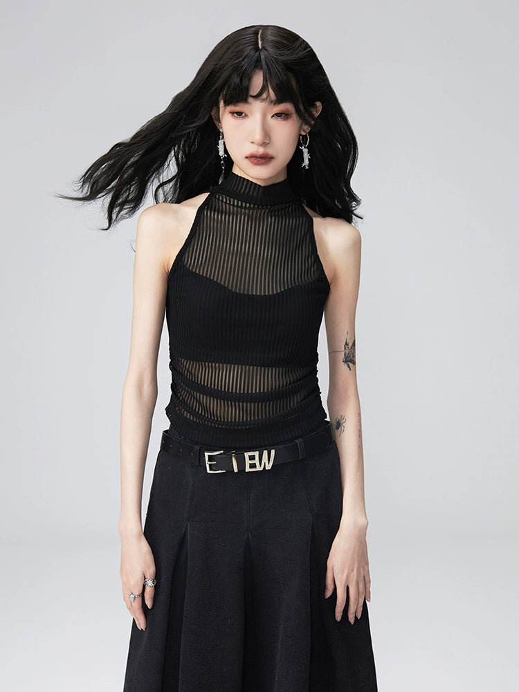 قمة صينية مطبوعة بلا أكمام