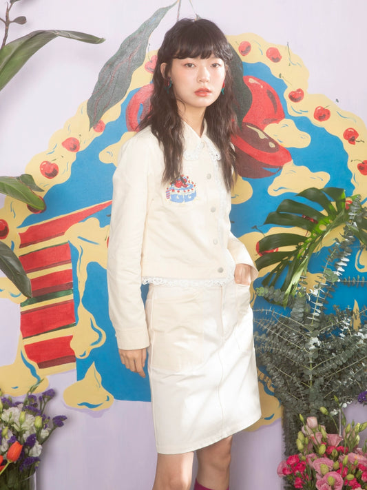 Gâteau à la crème: Ensemble de veste en dentelle et de jupe à broder