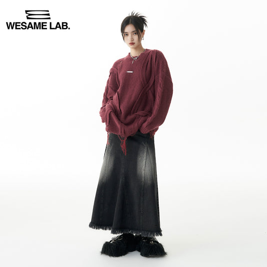 오리지널 디자인, 높은 수준, 느슨하고, 게으르고, 불규칙하고, 부러진 가장자리, 튀긴 반죽은 가을과 겨울에 여성을위한 스웨터