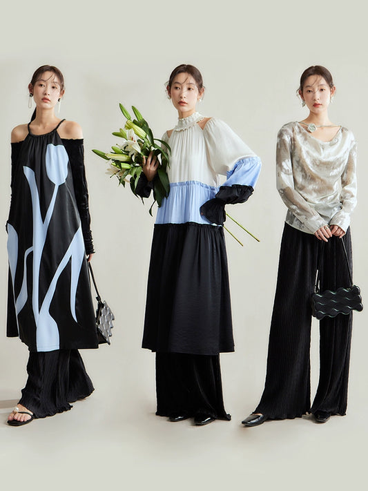 سراويل غير رسمية مطوية حريرية