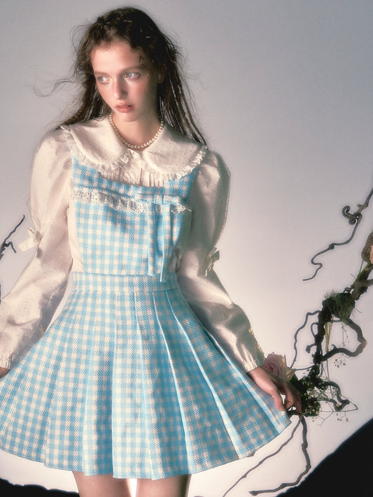 Plaid Bow Lace Strap Skirt