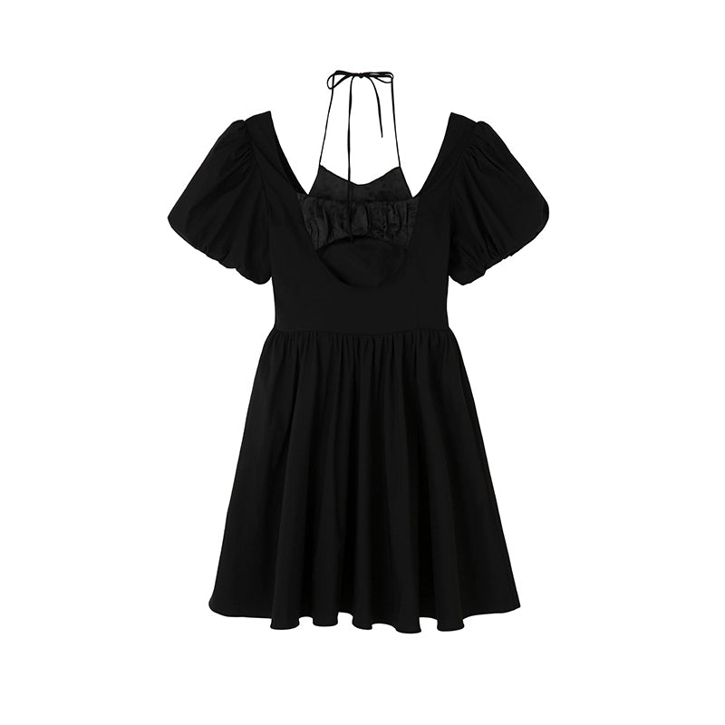 الفقاعة الأكمام -الفستان الأسود المفتوح