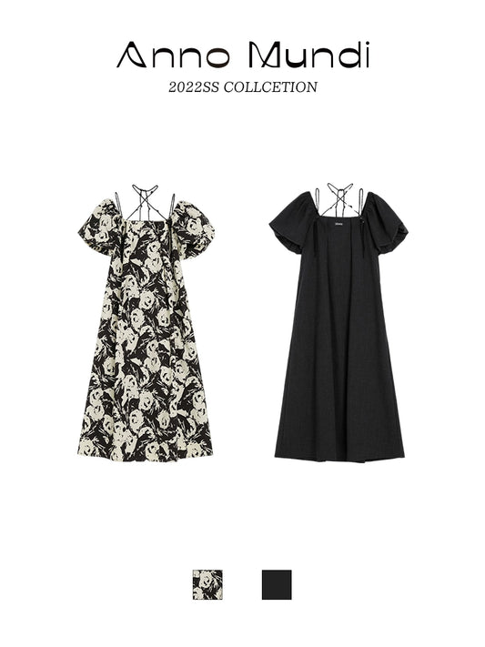 로즈 프린트 드레스 : 버블 슬리브