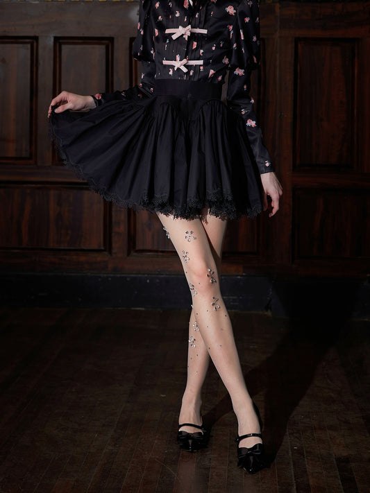 Black Lace Edge Large Hem Skirt with Waistband