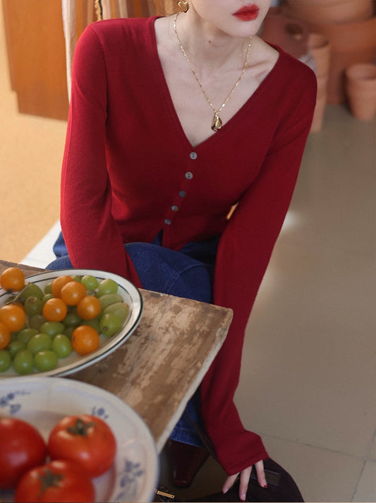 French Vintage: Lazy V-Neck Knit Cardigan