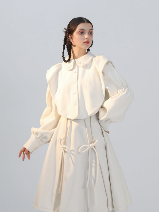 Vintage Pearl Winter Cloak - Bubble Sleeve Elegance