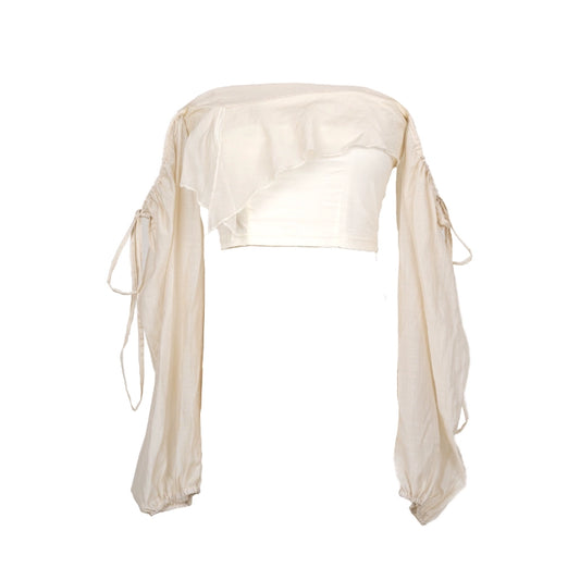 Выкл от плеча пузырьковой рукав топ: лето