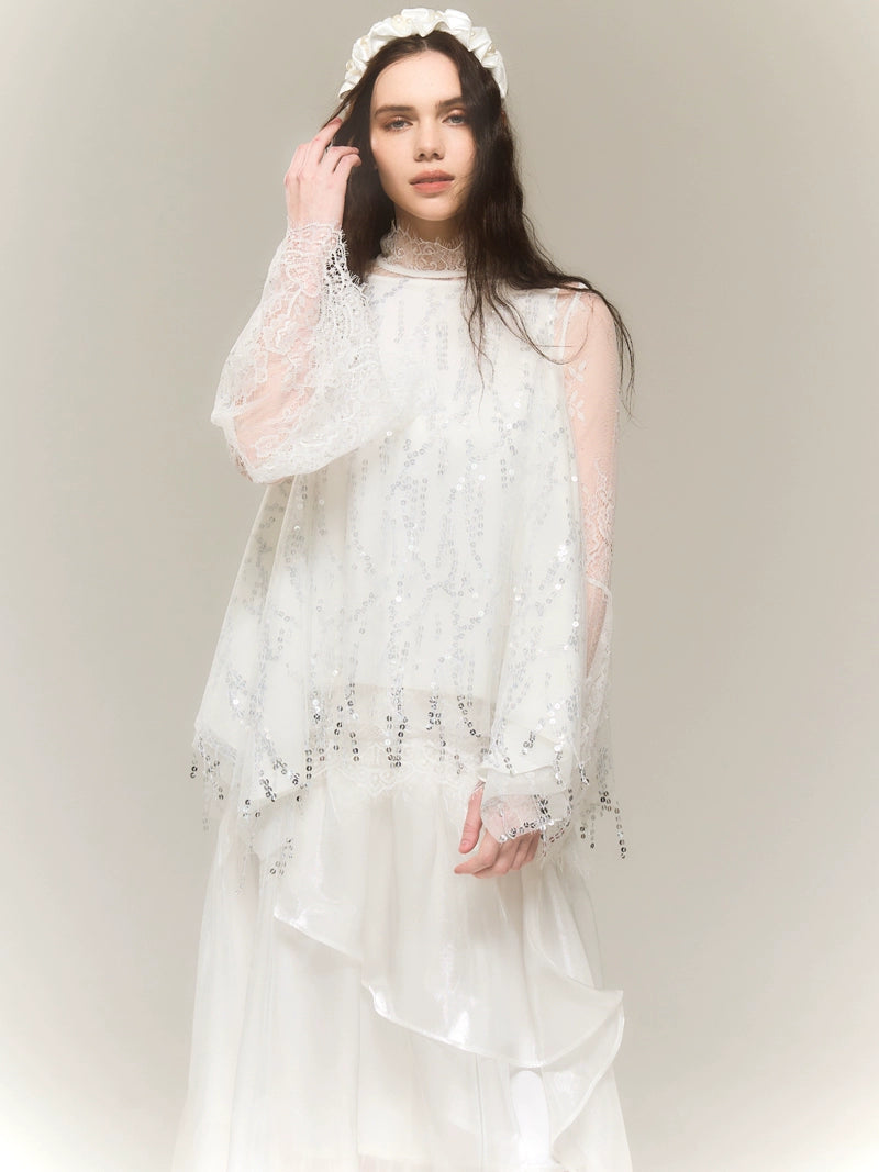 Top de hadas de lentejuelas plateadas