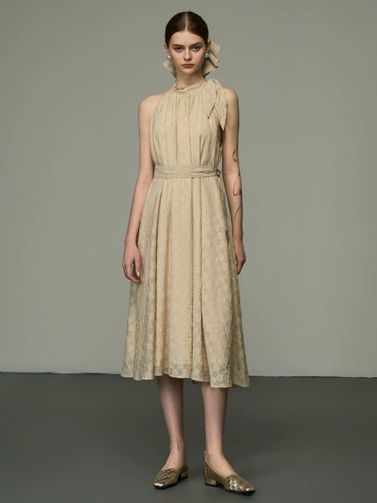 Checkerboard Apricot Dress