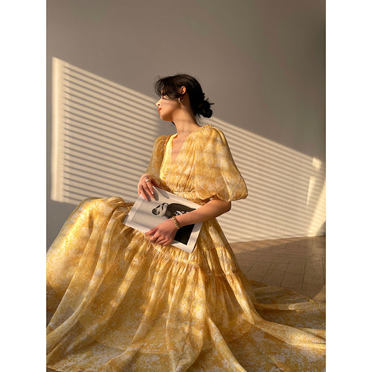 Floral Print V-Neck Midi Dress