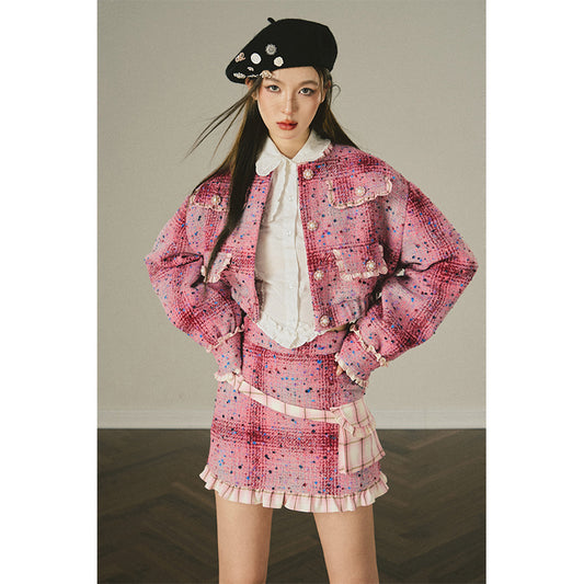 Pink Checker Ruffle Two-Piece Skirt