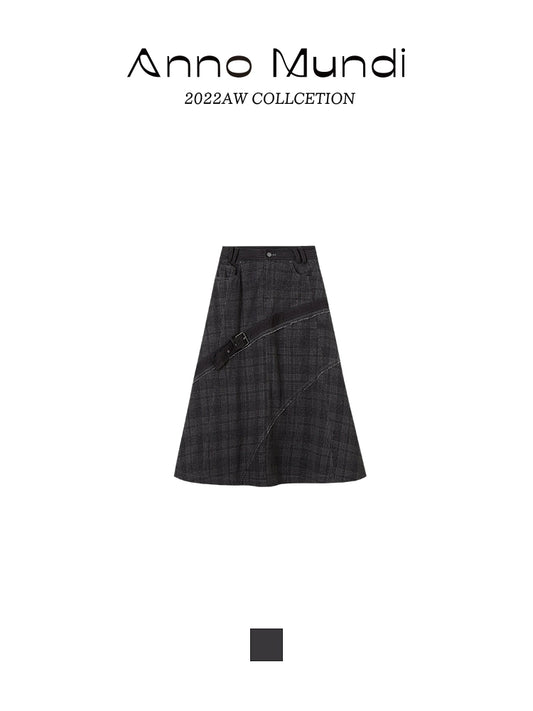 Split Plaid A-line Skirt