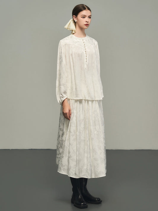 실크 자카드 흰색 셔츠