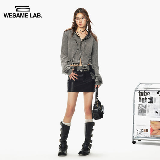 원래 디자인 넓은 어깨 해체 세척 모든면 캐주얼 후드 짧은 스웨터