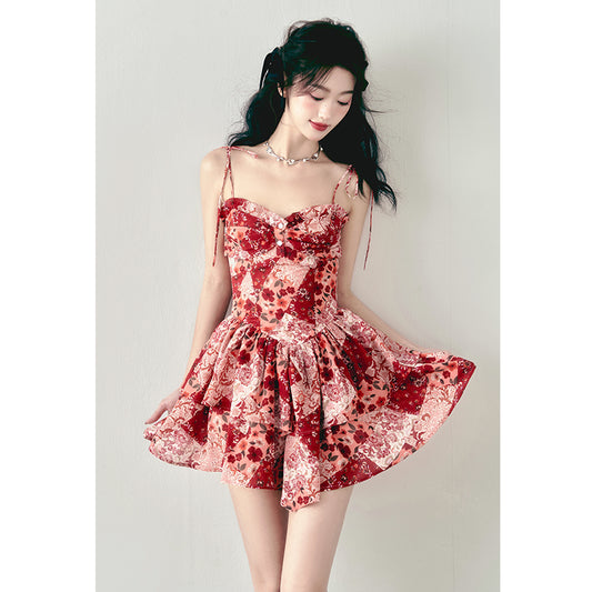 Vintage Red Double Layer Dress