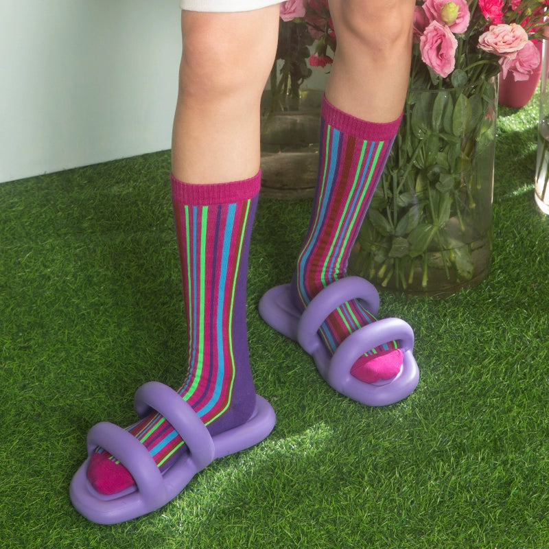 Весна/лето красочная полоса хлопок в средней трубе носки