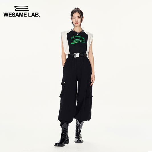 22S/S American High Street 레트로 프린트 탱크 탑 여성의 트렌디 한 작은 스타일 디자인 감각 힙합 슬리빙 티셔츠 여름