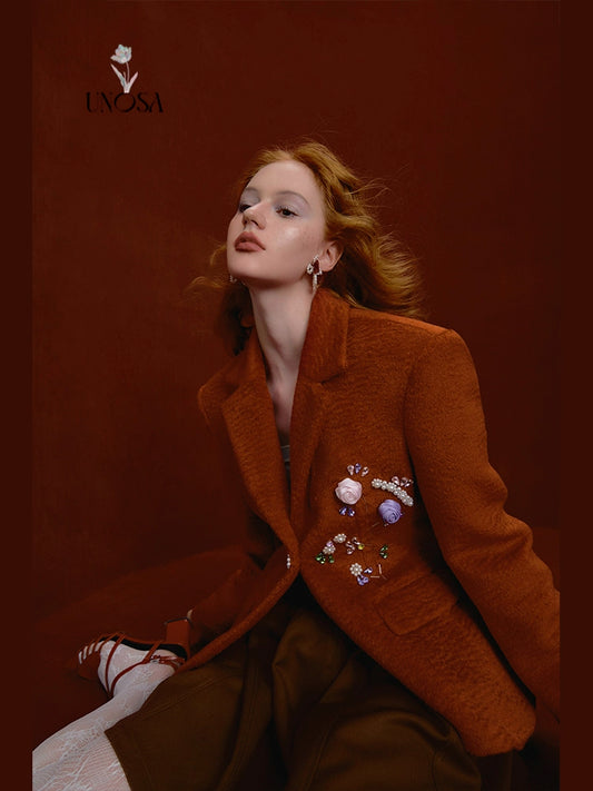 Vintage Red Rose Beaded Top with Wide Shoulder Design