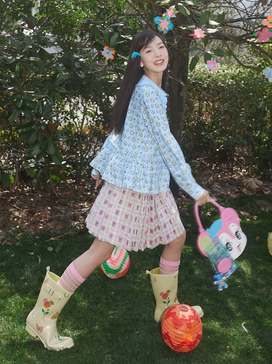 Stripe Girl Cartoon Ruffle Shirt