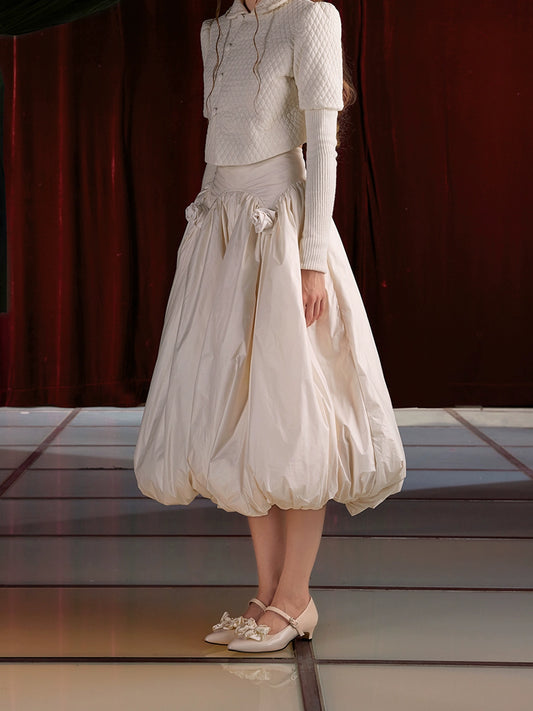 Milk White Cloud-Like Ultra Short Skirt with Fluffy Floral Detail