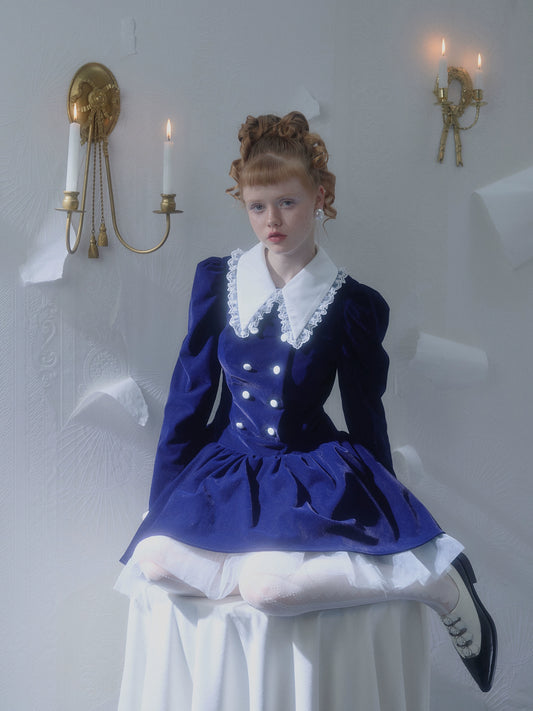 Vestido de envoltura de terciopelo azul