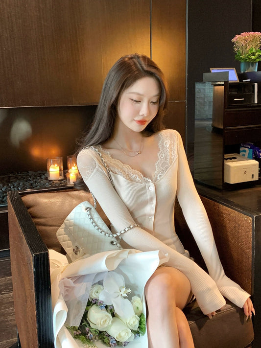 Sexy Lace Patchwork Knit Top