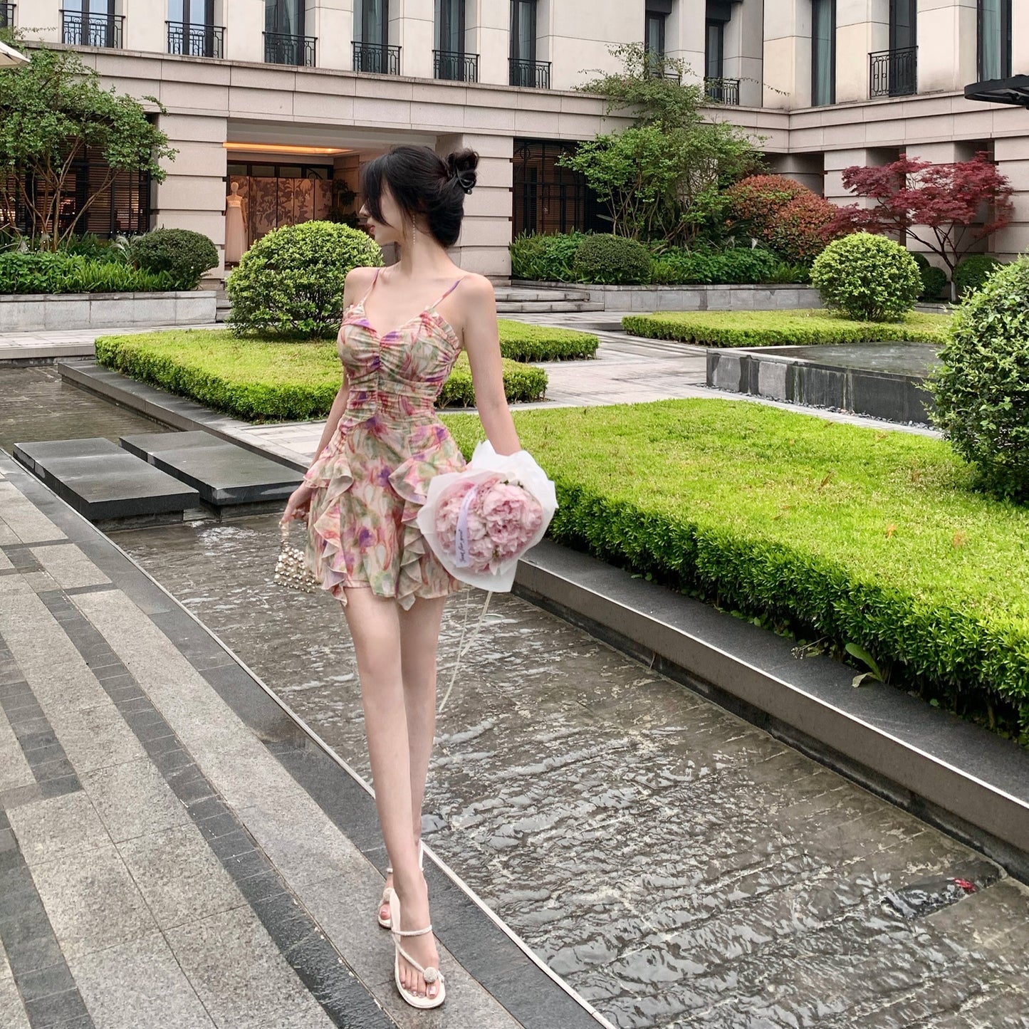 Frill Chiffon Resort Dress
