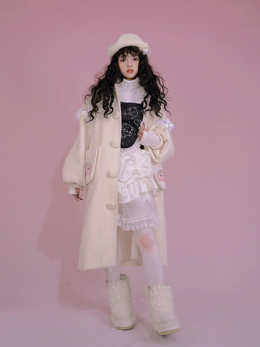 Doll Print Woolen Coat