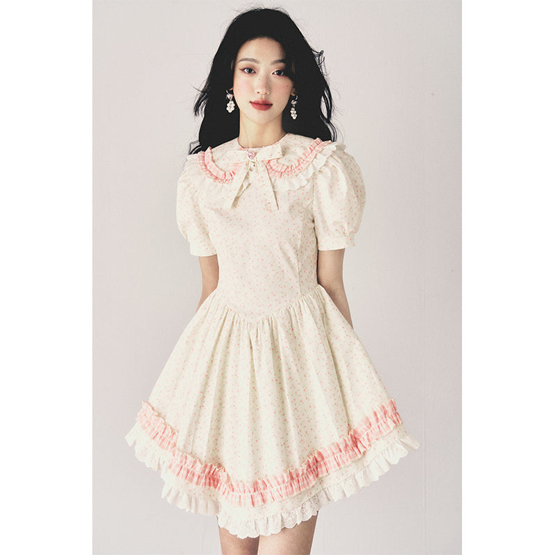 Fragmented Flower Doll Neck Dress
