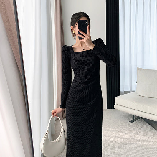 French Velvet Square Neck Dress