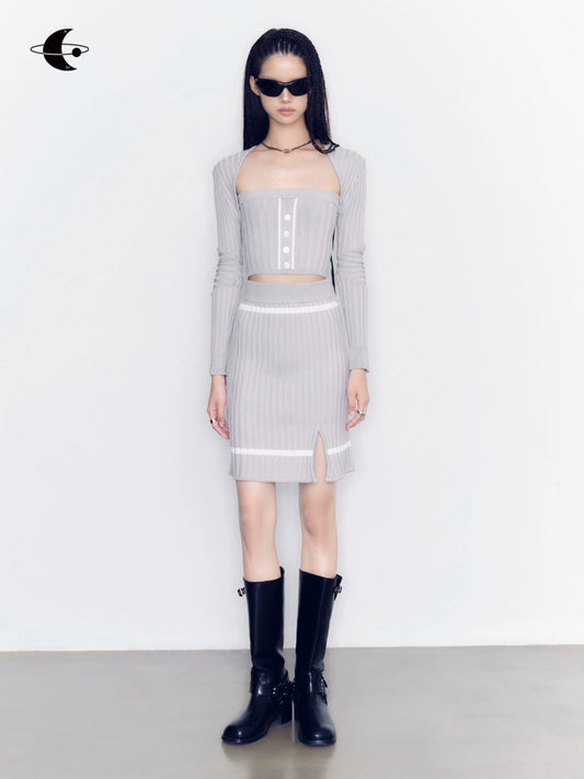Contrast Knit Two-Piece Set