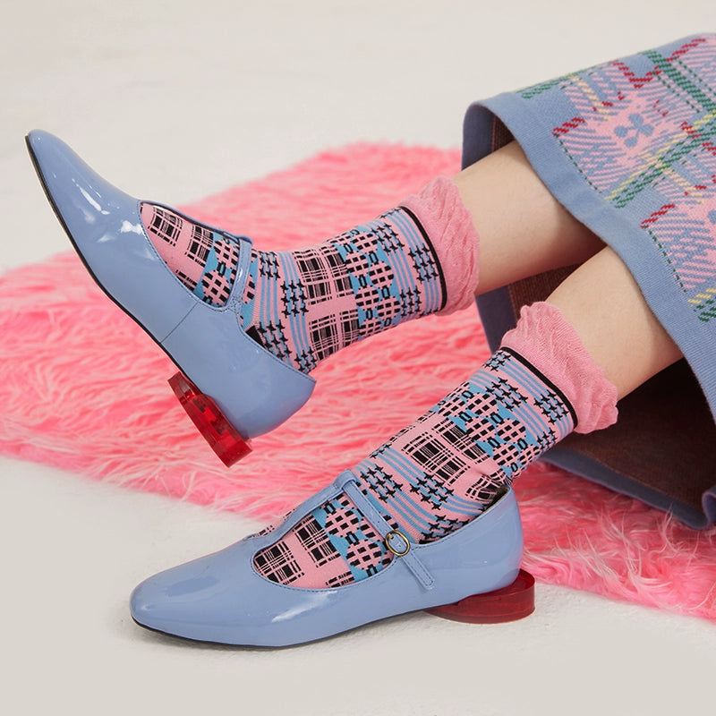 Pink Plaid Ruffle Kid's Socks