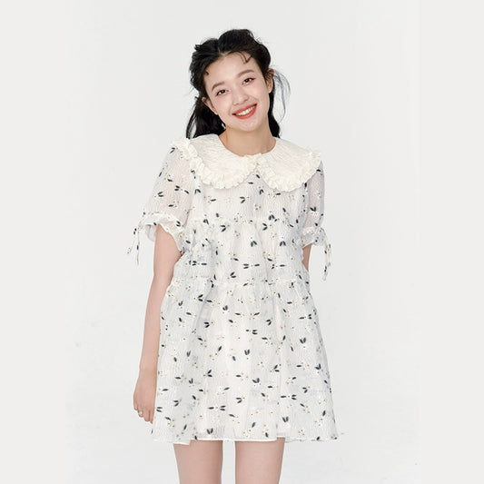 White Fragmented Blossom Dress