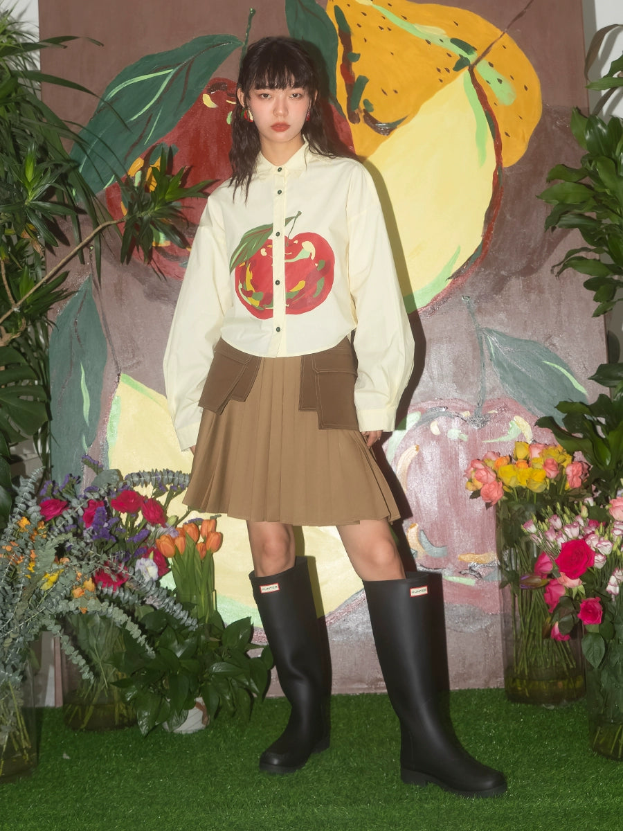 Japonés retro: falda plisada de ropa de trabajo de color caqui