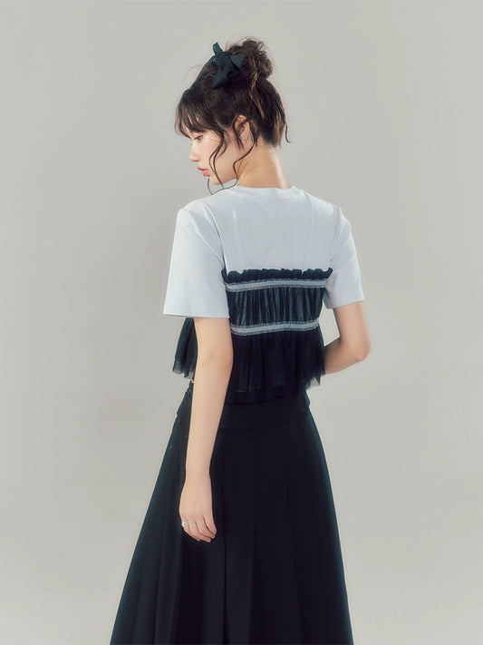 بلود وأبيض منقوش -تنورة باليه لين