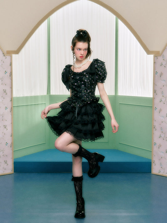 Black Purple Lace Top