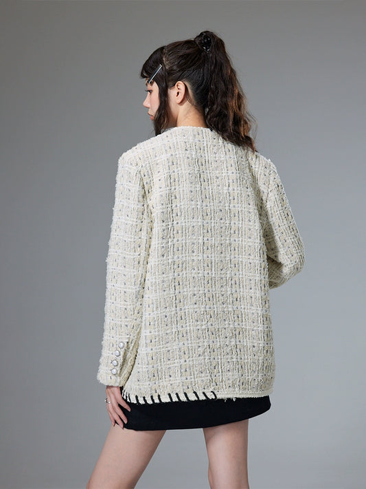 Tweed Charm -Beige Beige Beknated Coat