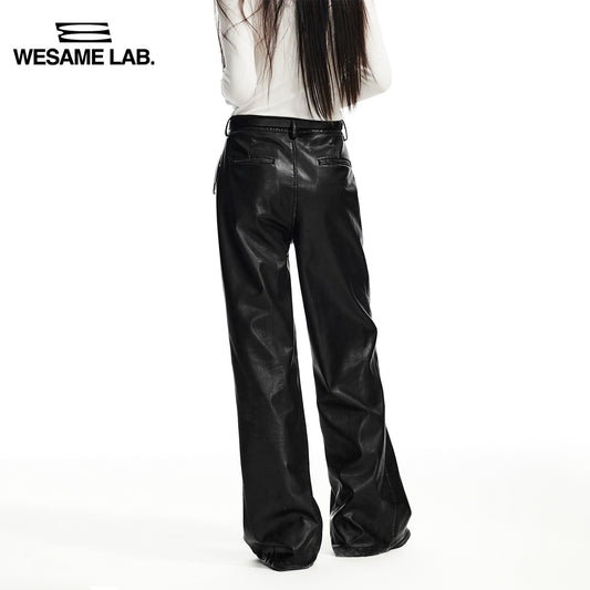 오리지널 디자인 다재다능 모든 계절 검은 세척 및 닦아 가죽 직선 다리 가죽 바지