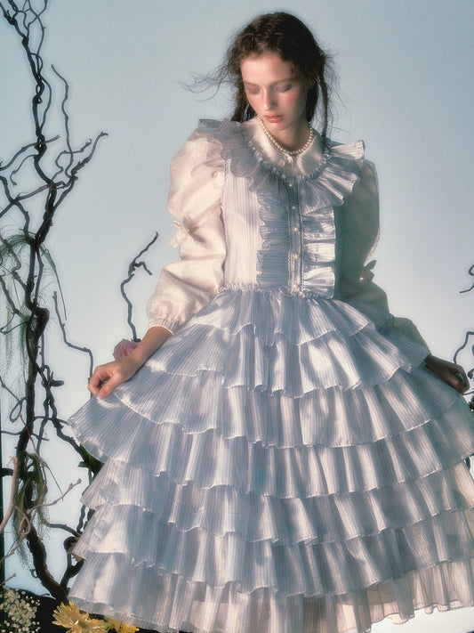 Stripe Lace Collar Cake Dress