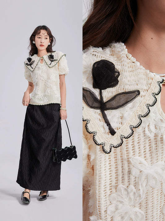 Original Design Dolly Exquisite Tulip with Hanging Strap Embroidered Lace Shirt Half Skirt Set
