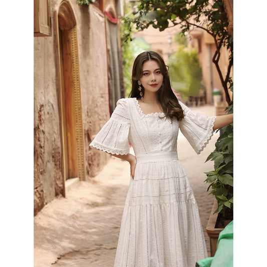 Summer Vintage Square Neck Large Swing Dress