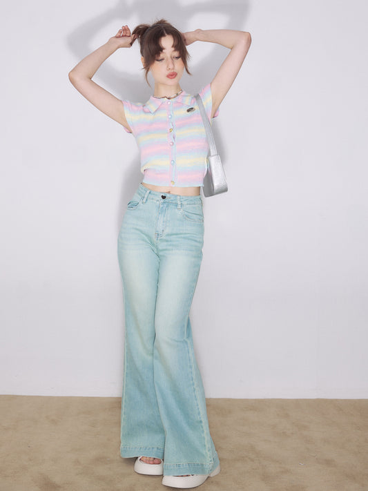 Light Blue High Waist Micro Flare Jeans - Vintage