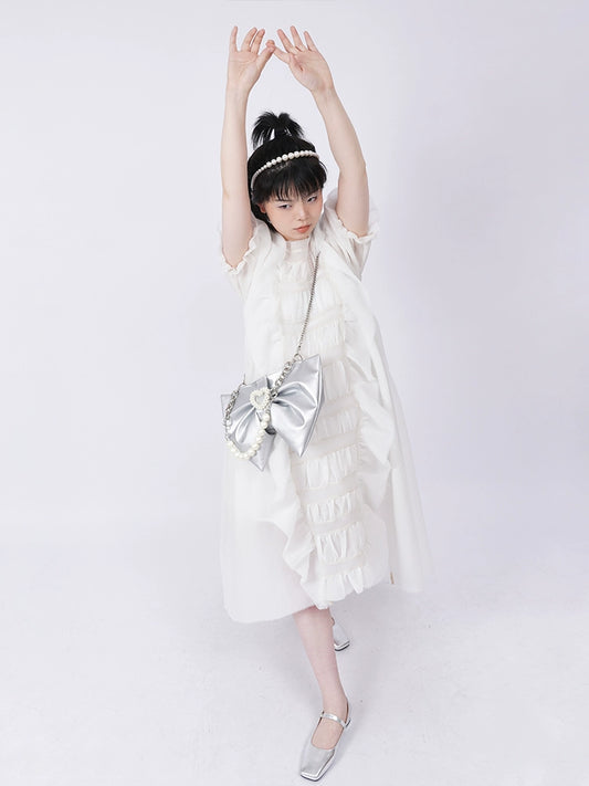 Silver Bow Pleated Bag