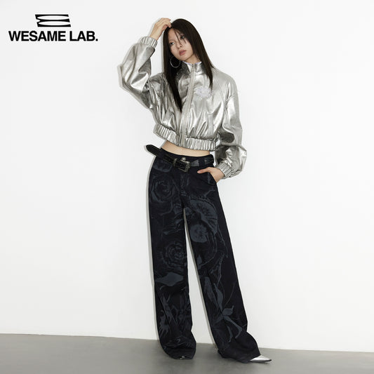 오리지널 디자인 칼라 벨벳 실버 가죽 자켓