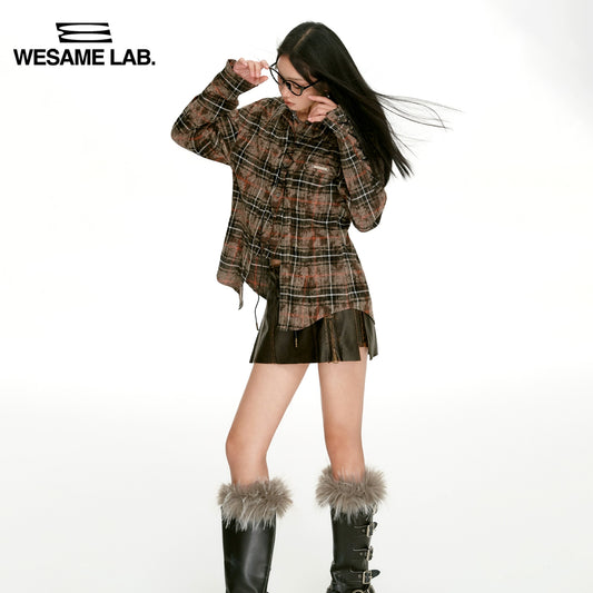 슬림 한 착용감과 슬림 한 룩 가을 가을 빈티지 긴 슬리브 격자 무늬 자른 격자 무늬 허리 셔츠